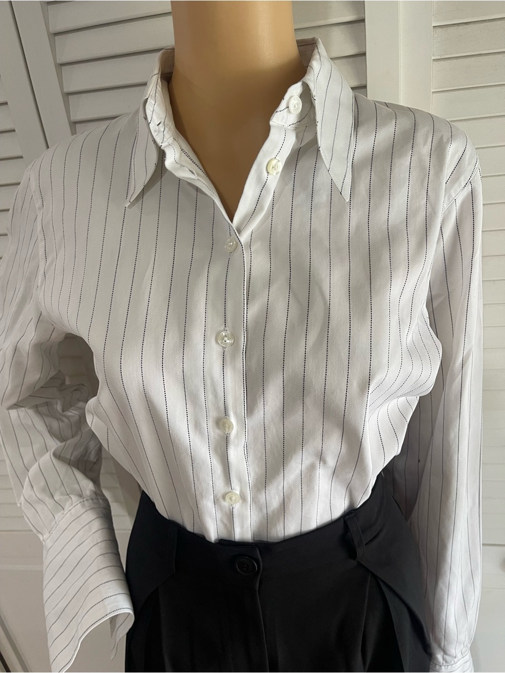 Anne Fontaine White Shirt with Black Pinstripes